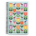 Birds + Blooms spiral notebook with patchwork tulips and birds, front cover – Kate Spain design for Pat Sloan