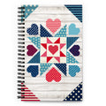 Liberty Love spiral notebook with star quilt blocks and hearts, front cover – Kate Spain design for Pat Sloan