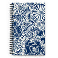 Flora spiral notebook with an indigo block-print garden of flowers and leaves on cream, front cover – Kate Spain design