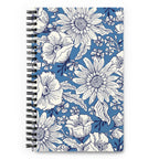 Jardin Blue spiral notebook with white line-drawn florals on cornflower blue, front cover – Kate Spain design