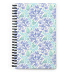 Nantucket Hydrangea spiral notebook with soft lavender-blue hydrangeas and mint leaves on pale aqua, front cover – Kate Spain design