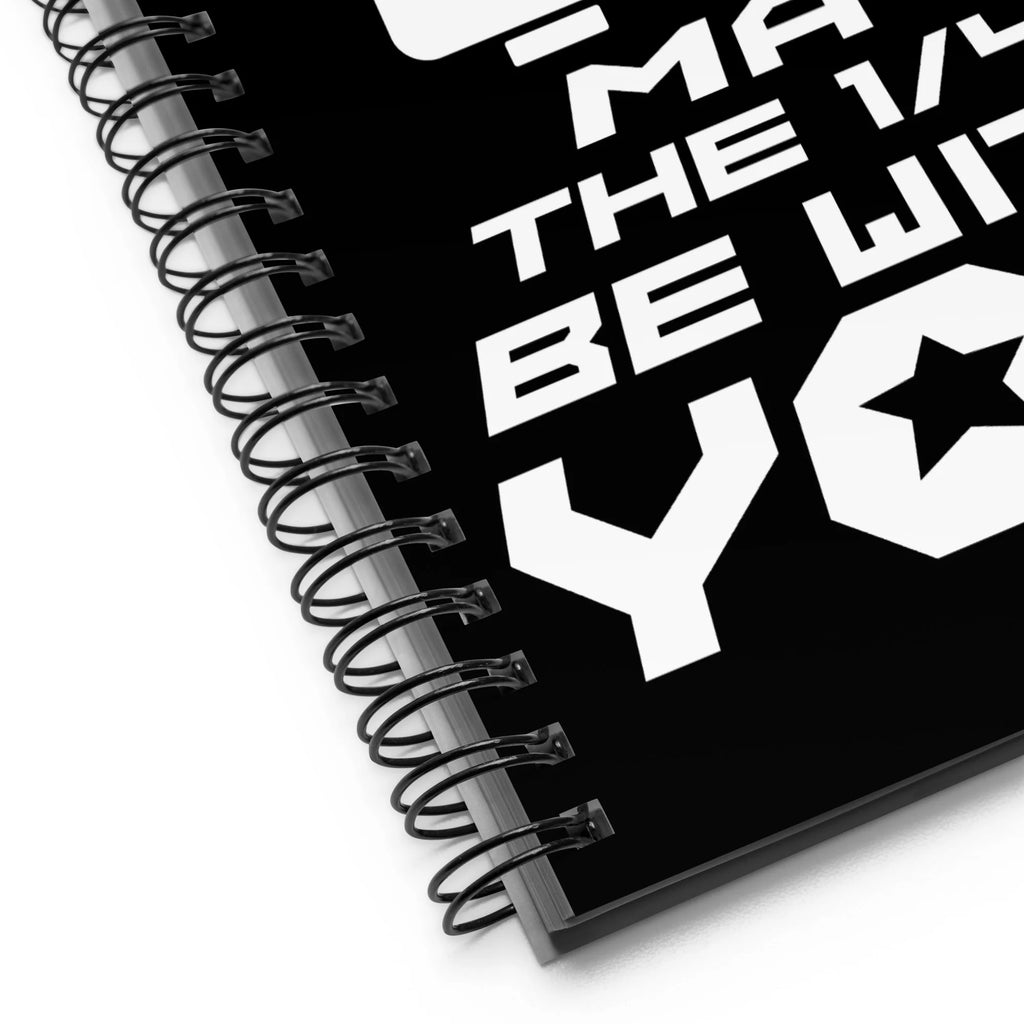 May the ¼" Be With You spiral notebook with a sewing machine, close-up of the spiral binding – Kate Spain design for Pat Sloan