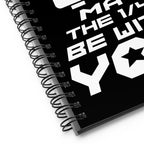 May the ¼" Be With You spiral notebook with a sewing machine, close-up of the spiral binding – Kate Spain design for Pat Sloan