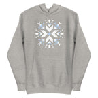 Let It Snow snowflake quilt block on a pullover hoodie in athletic grey, front view – Kate Spain design for Pat Sloan