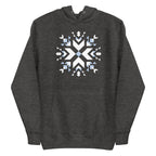 Let It Snow snowflake quilt block on a pullover hoodie in charcoal grey, front view – Kate Spain design for Pat Sloan