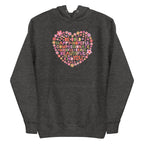 Be You floral heart of inspirational words on a premium hoodie in charcoal grey, front view – Kate Spain design