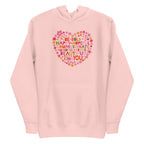 Be You floral heart of inspirational words on a premium hoodie in pink, front view – Kate Spain design