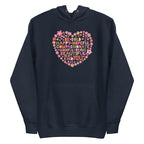 Be You floral heart of inspirational words on a premium hoodie in navy, front view – Kate Spain design