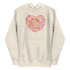 Be You floral heart of inspirational words on a premium hoodie in natural heather, front view – Kate Spain design
