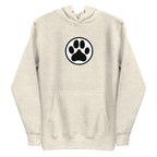 Law of the Paw® dog paw print on a pullover hoodie in natural heather, front view – Kate Spain design