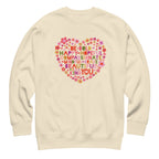 Be You floral heart of inspirational words on a premium sweatshirt in vintage white, front view – Kate Spain design