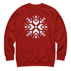 Let It Snow snowflake quilt block on a crewneck sweatshirt in cardinal red, front view – Kate Spain design for Pat Sloan