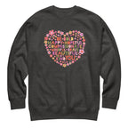 Be You floral heart of inspirational words on a premium sweatshirt in charcoal grey, front view – Kate Spain design