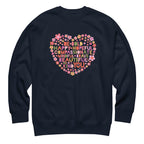 Be You floral heart of inspirational words on a premium sweatshirt in navy, front view – Kate Spain design