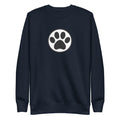 Law of the Paw® cat paw print on a crewneck sweatshirt in navy, front view – Kate Spain design