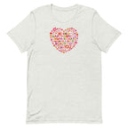 Be You floral heart of inspirational words on a staple t-shirt in ash, front view – Kate Spain design