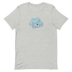 Love Laugh Quilt hand-lettered quilting design on a t-shirt in athletic heather grey, front view – Kate Spain design