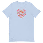 Be You floral heart of inspirational words on a staple t-shirt in baby blue, front view – Kate Spain design