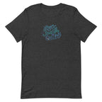 Love Laugh Quilt hand-lettered quilting design on a t-shirt in dark grey heather, front view – Kate Spain design