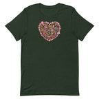 Be You floral heart of inspirational words on a staple t-shirt in heather emerald, front view – Kate Spain design