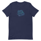 Love Laugh Quilt hand-lettered quilting design on a t-shirt in navy, front view – Kate Spain design