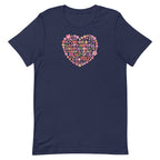 Be You floral heart of inspirational words on a staple t-shirt in navy, front view – Kate Spain design