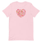 Be You floral heart of inspirational words on a staple t-shirt in pink, front view – Kate Spain design