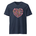 Be You floral heart of inspirational words on a unisex v-neck tee in navy, front view – Kate Spain design