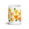 15 oz ceramic mug with the Yellow GeoFlora hexagon flower design, front view – Kate Spain design for Pat Sloan