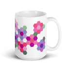 15 oz ceramic mug with the Pink GeoFlora hexagon flower design, handle on the right – Kate Spain design for Pat Sloan